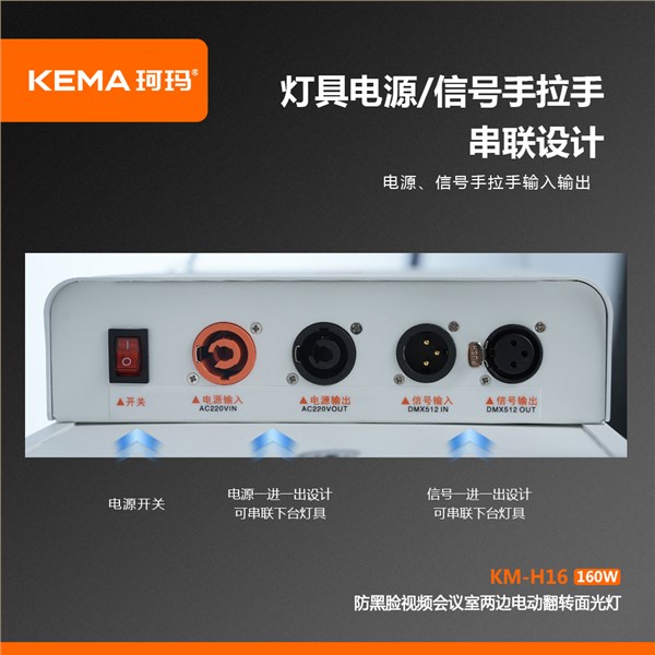 KM-H16 防黑脸视频会议室LED两边电动翻转超高清面光灯160W