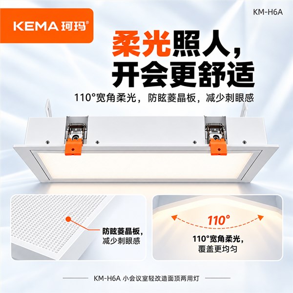 KM-H6A 小会议室轻改造防黑脸面顶两用灯